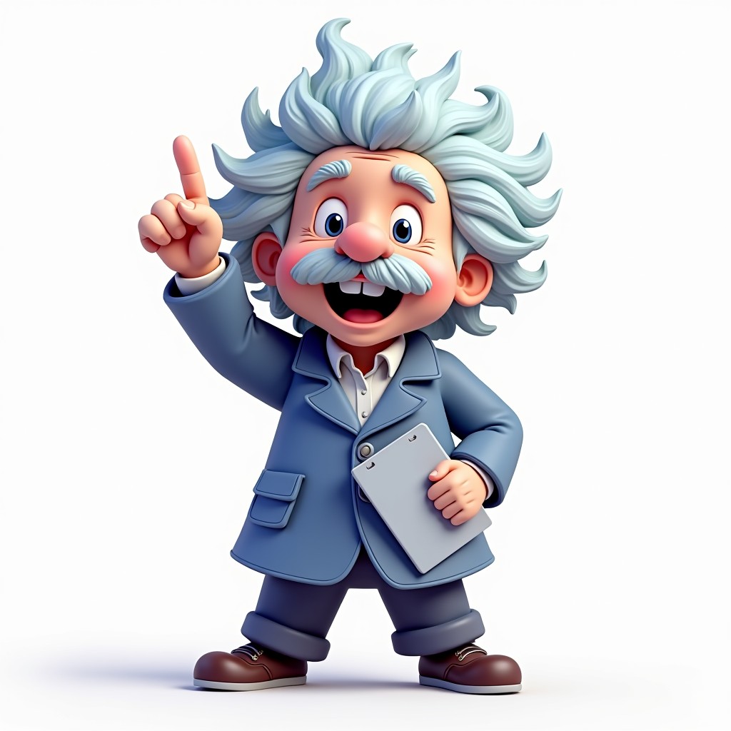 Illustration of Einstein with IQ test clipboard in hand